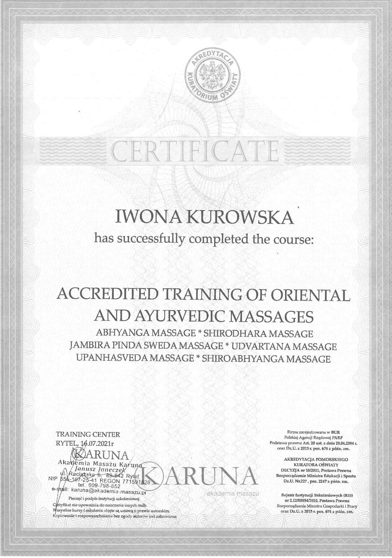 Certyfikat 4_Iwona Kurowska Kudowskie SPA